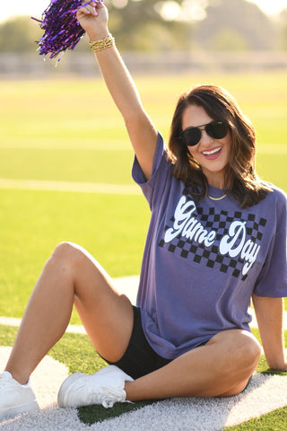 Game Day Puff Checkered Purple Tee