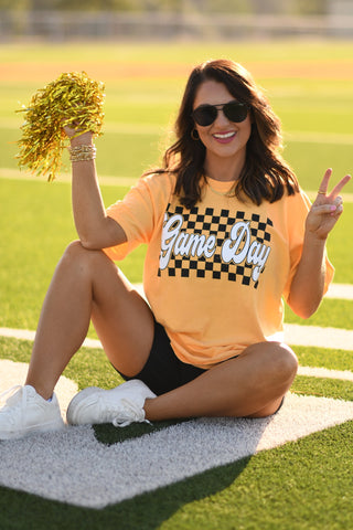 Game Day Puff Checkered Yellow Tee