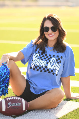 Game Day Puff Checkered Blue Tee