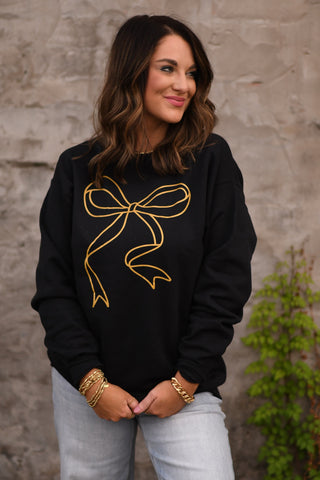 Gold Bow Black Sweatshirt