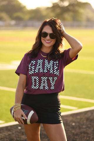 Maroon Checkered Game Day Tee