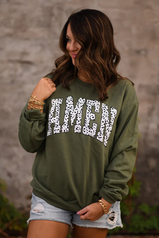 Dalmatian Amen Olive Green Sweatshirt